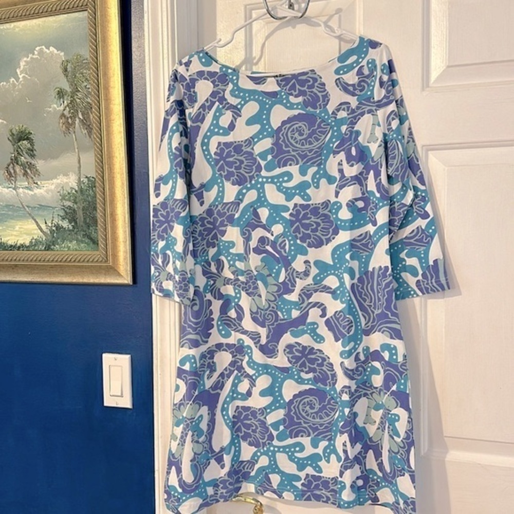 NWT Women’s Barbara Gerwit Blue & White Floral Cotton and Spandex Dress Size L